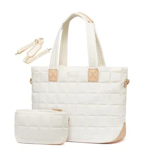 Borsa Tote Trapunta Imbottita da Donna Leggera Borsa a Mano Grande Capacità Laptop Lavoro Tracolla con Pochette