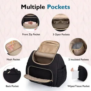 Sac à dos à langer multi-poches avec poches isothermes et lingettes pour les parents.