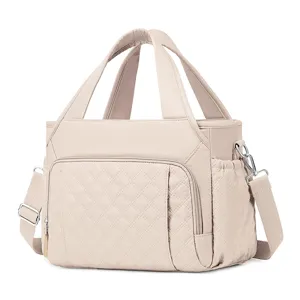 Quilted insulated lunch bag for women, stylish tote with shoulder strap and zipper pocket.