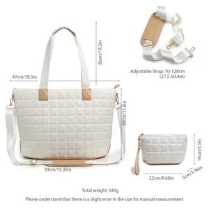 Borsa tote trapuntata da donna con tracolla regolabile e pochette, borsa da lavoro.