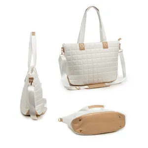 Donna Trapuntato Puffer Tote Borsa Casual Leggero Spalla Laptop Mano con Chiusura Lampo e Fondo