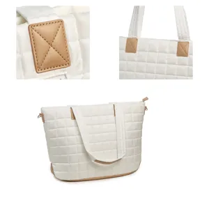 Borsa tote trapuntata morbida donna borsa a mano piumino laptop lavoro bianca chic