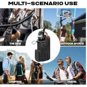 Detailed view of black tactical water bottle pouch bag designed for multi-scenario use sports.