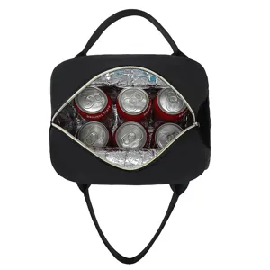 Black insulated lunch bag with zipper and large capacity, perfect for keeping meals fresh.