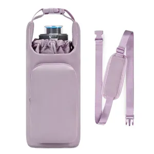 Insulated water bottle bag with adjustable strap and phone pocket for outdoor travel daily use.