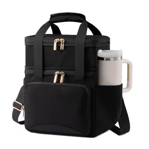 Borsa termica per pranzo a doppio scomparto con grande capacità, tracolla e tasca laterale.