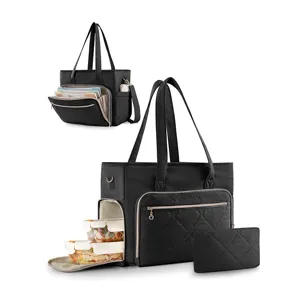Quilted insulated lunch bag for women, stylish tote work commute crossbody cooler bag set.