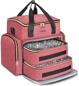 Large capacity nail polish organizer bag portable makeup storage case with multi drawers