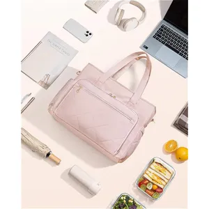 Women quilted tote lunch bag commuting shoulder bag casual travel insulated storage handbag