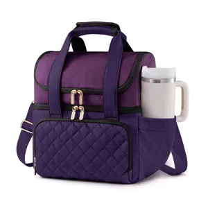 Double layer insulated lunch bag for women, leakproof thermal cooler bag with shoulder strap.