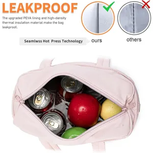Gros plan sur l'interieur du sac a dejeuner isotherme avec doublure PEVA et grande capacite.