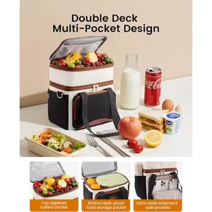 Borsa termica a doppio strato con tasche multiple, ideale per picnic e pasti fuori.