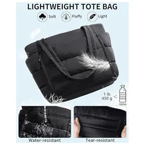 Lightweight quilted tote bag with multi-compartments, fluffy shoulder bag for travel and work.