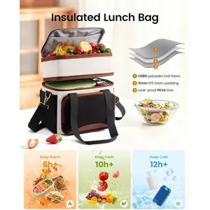 Borsa termica a doppio scomparto di grande capacità con fodera anti-perdita per picnic.