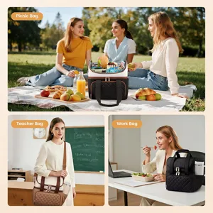 Insulated lunch bag double layer cooler bag leak proof thermal lunch box with adjustable strap