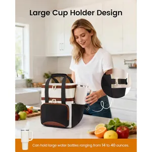 Grande borsa termica per pranzo con design a doppio strato e porta tazza laterale per il picnic.