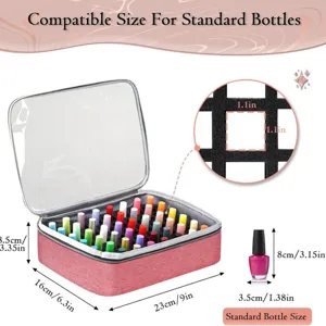 Large capacity nail polish storage bag portable zipper case with foam slots for travel.