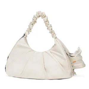 Casual gym sports bag with ruched strap and shoe compartment, stylish nylon fitness handbag.