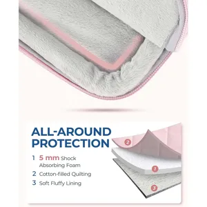 Funda para portátil rosa esponjosa con protección de 3 capas, espuma antichoque y forro suave.