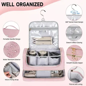 Hanging Hair Dryer Travel Organizer Bag Pink Portable Storage Case with 360 Swivel Hook