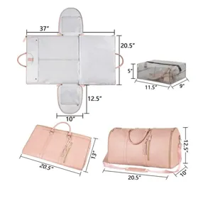 Pink multi-functional travel garment bag with shoe pouch, portable weekender duffel.