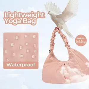 Lightweight pink yoga bag for women, waterproof fitness sports handbag with pleated strap.