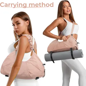 Pink fitness gym yoga bag with yoga mat straps, multi-functional sports handbag for women.