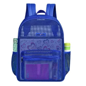 Heavy duty blue mesh backpack for beach swimming travel commute outdoor sports casual bag
