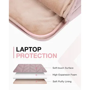 Rosa Laptoptasche Detailansicht mit weichem Plüschfutter, Schutzschaum und glattem Oberstoff.