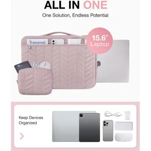 Rosa gesteppte Laptoptasche mit Griff 15.6 Zoll Notebook Hülle und Etui Set für Alltag