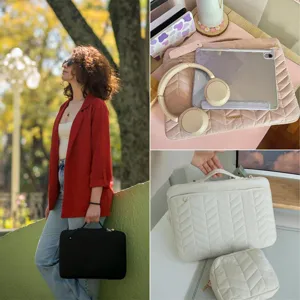 Gesteppte Laptoptasche mit Griff und Reißverschluss, tragbare Laptophülle für Arbeit und Reisen.