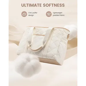 Puffer quilted tote bag detailed view, lightweight padded fabric with chic design for daily.