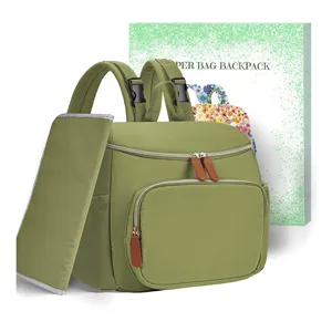 Compact waterproof diaper bag backpack with changing pad for moms, lightweight and durable travel.