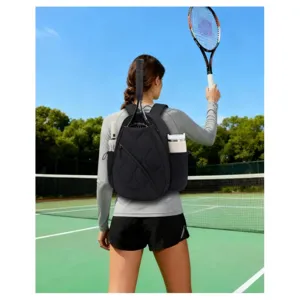 Mochila de tenis acolchada negra para hombres y mujeres, elegante bolso deportivo con compartimento.