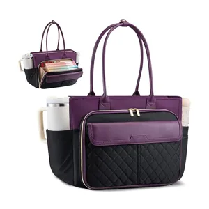 Detailed view of women commuter tote bag highlighting multiple storage compartments.