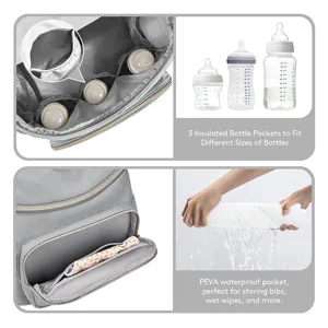 Multifunctional waterproof baby diaper backpack with insulated bottle pockets for travel.
