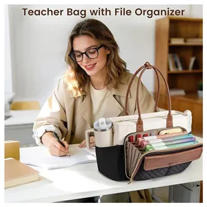 Spacious teacher bag with file organizer, large commuter tote bag and laptop handbag for work.