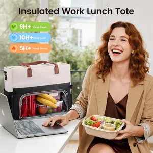 Insulated work lunch tote bag with thermal compartment and large capacity laptop bag for office.