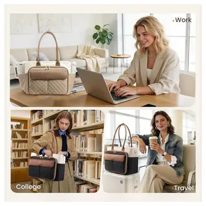 Women insulated commuter tote bag, stylish quilted shoulder handbag for travel and work.