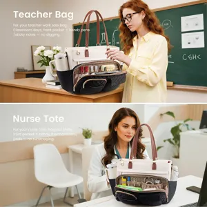 Large capacity multi-compartment tote bag with insulated pocket for office and daily use.