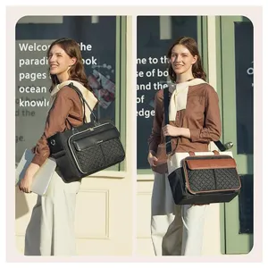 Detailed view of women's quilted commuter handbag and insulated lunch bag with shoulder strap.