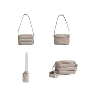 Puffer crossbody bag for women, quilted shoulder bag with adjustable strap and zip pocket.