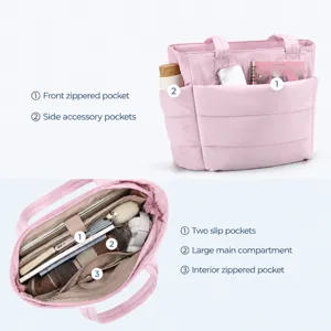 Rosa Damen Shopper Handtasche mit vielen Taschen und grossem Fassungsvermoegen fuer Reisen.