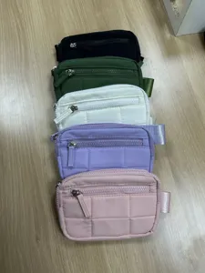Nylon quilted mini pouch set with multi zippers, portable card wallet in assorted colors.