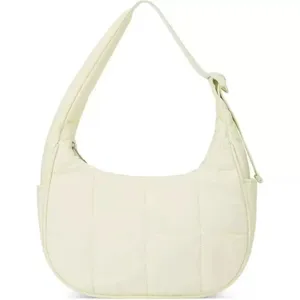 Quilted Padded Shoulder Bag Casual Crescent Crossbody Bag Cream White Everyday Style