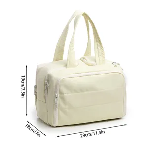 Trousse de toilette de voyage matelassée grande capacité pochette maquillage jaune