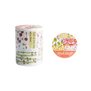 Decorative summer cherry floral washi tape roll for DIY craft journal scrapbooking