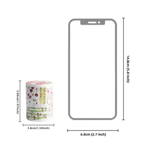 Cherry strawberry washi tape size comparison chart with phone dimensions for DIY craft.