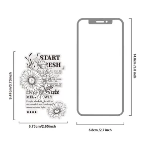 Black and white line art daisy PET sticker with vintage floral design and English quotes.