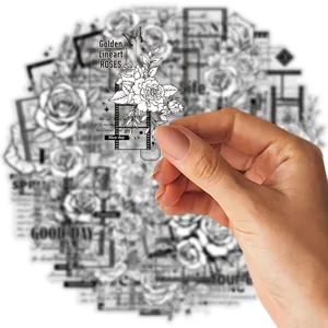 Vintage lineart rose aesthetic sticker with transparent film design for DIY journaling crafts.